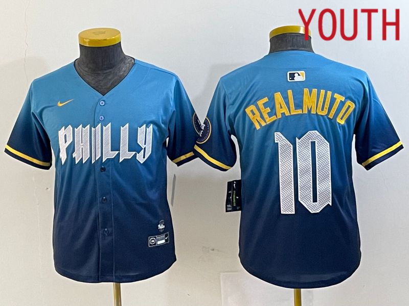 Youth Philadelphia Phillies #10 Realmuto Blue City Edition Nike 2024 MLB Jersey style 1